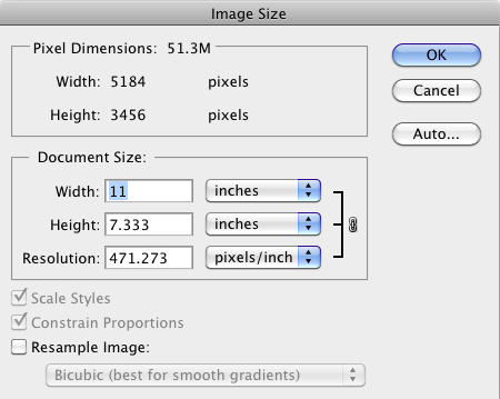 Image Size dialog calculates Resolution......