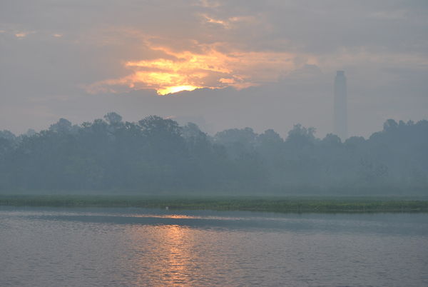 Durham Creek sunrise - stack from Westvaco on righ...