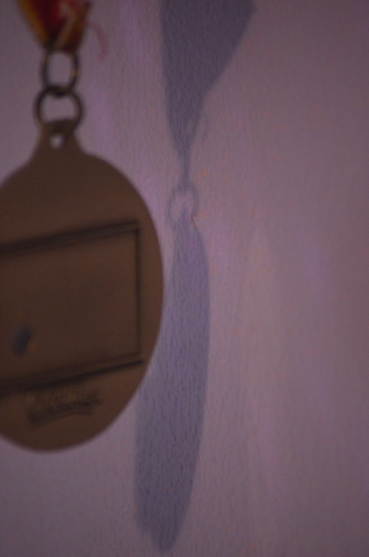The shadow of my granddaughter's medal....