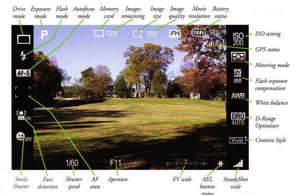 Sony viewfinder menu's (with function button activ...