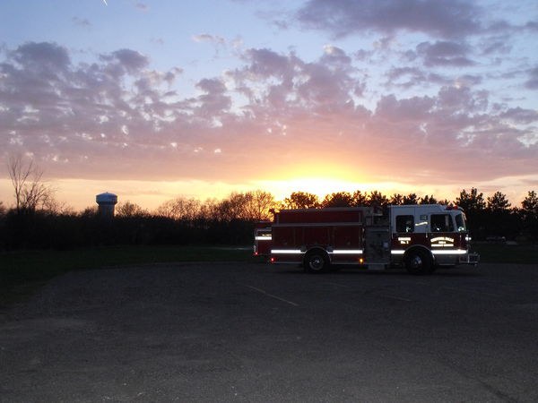 Engine 1 & Engine 2 with the beautiful sunset we h...