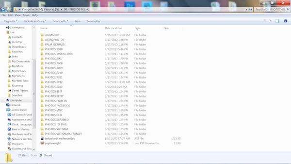 The basic file folders on the external...