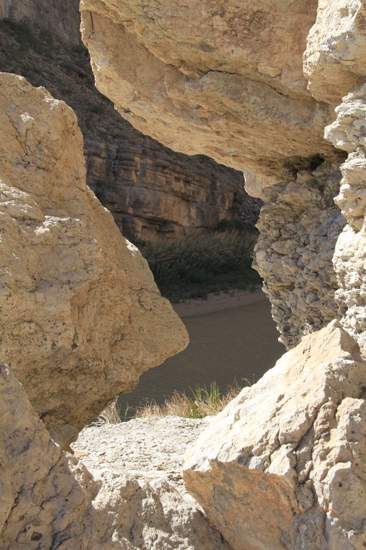 The Rio Grande River as seen through this gap betw...