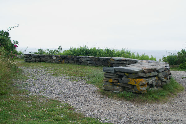 Long, ocean side stone "bench" on a foggy morning...
