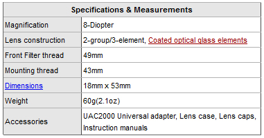 Raynox DCR-250 specs. Recommended for lenses short...