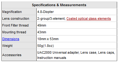 Raynox DCR-150 specs. Recommended for lenses 85-mm...