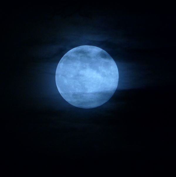 Cool Blue Moon Was For A Few Moments Moon Full Twice In One Month It Was Hazy And Cloudy So I Attribute The Blue Color To Atmospheric Conditions Photo Is Not Remarkable But