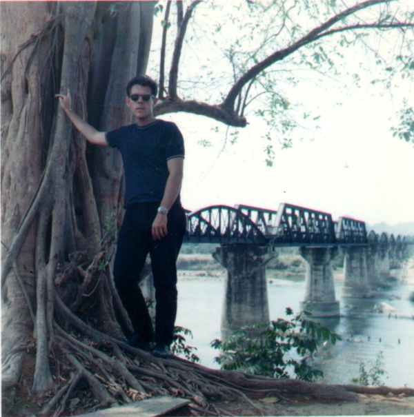 Me, Feb 1969, Bridge on River Qwai, Rolleicord 5b,...