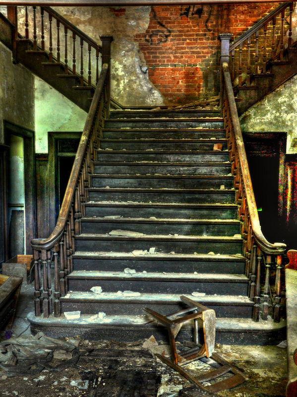 Stairway to abandoned juvenile military school...