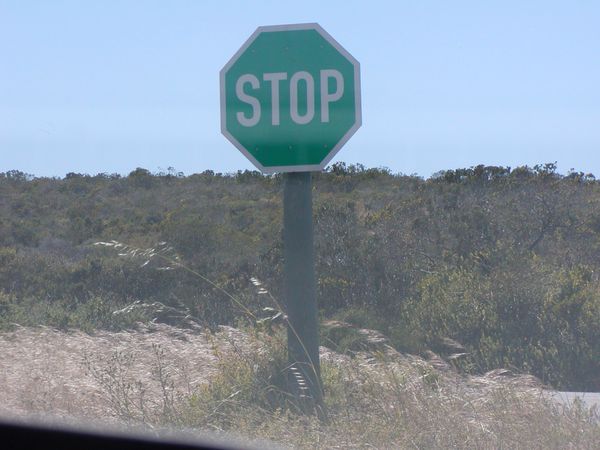 Green stop sign?????...