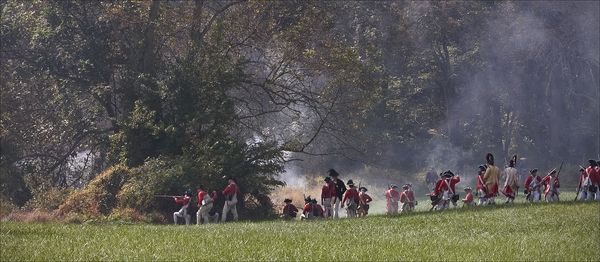 Crown forces fill the woods with gunpowder smoke...