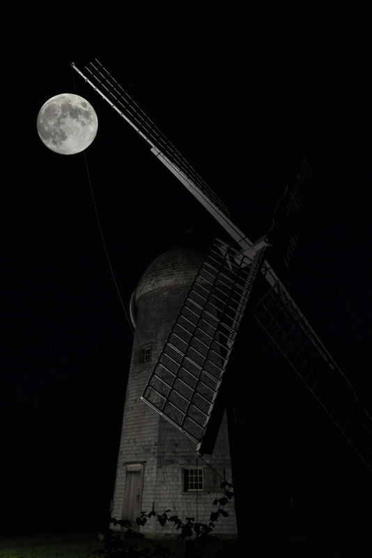 Harvest moon at Prescot farm windmill...