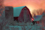Wisconsin barn at sunset on a cold day...