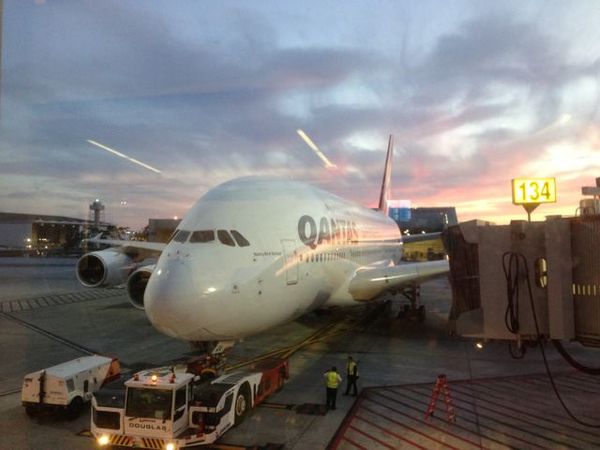 This is our plane home at LAX taken through the gl...