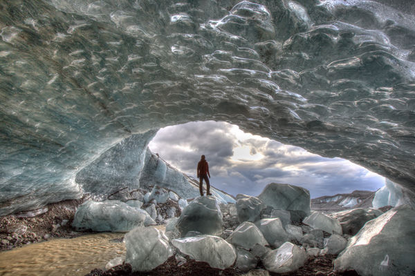 Exploring ice caves in Southern Iceland glacier...