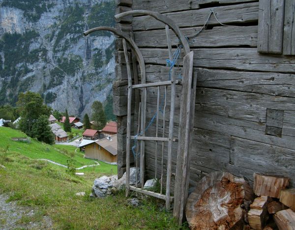 Wood sled in Gimmelwald...