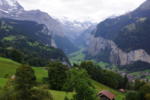 Looking down the valley from the train leaving Wen...