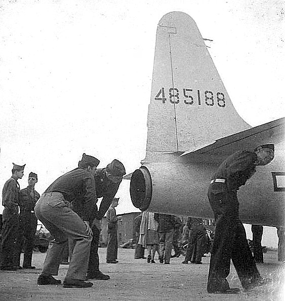 A fun shot of the P-80 and some curious officers w...