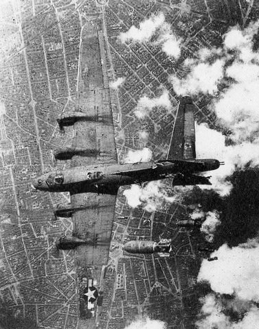 A doomed B-17 bomber over Berlin was crippled by b...