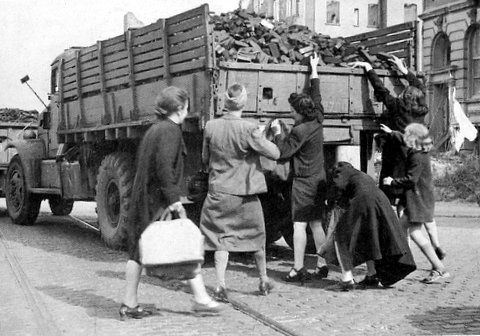 Housewives scavenging coal briquettes - 1946/1947...