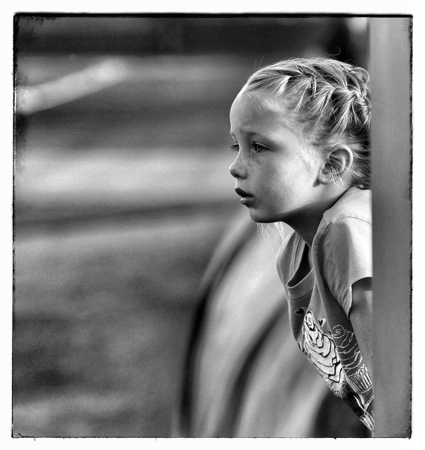 B&W little girl at the baseball game via SnapSeed ...