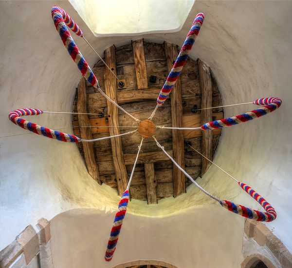 St Andrew Wissett inside tower with bell ropes...