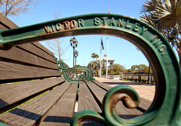 Victor Stanley benches, through and through. A sun...