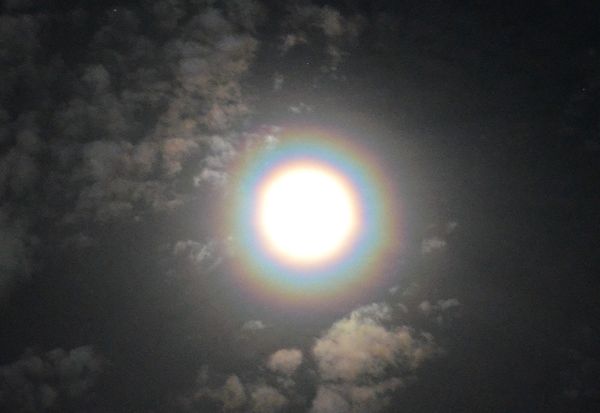 Rainbow halo around the moon, I just wish the moon...
