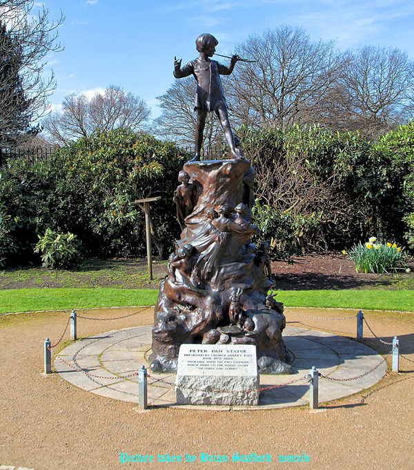bronze statue of peter pan...