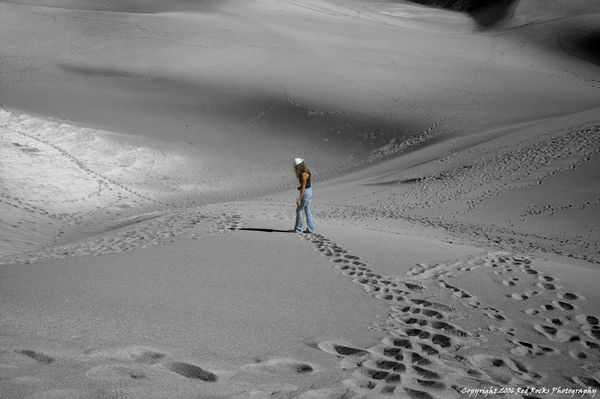 Wife on Dunes - B&W with Color...