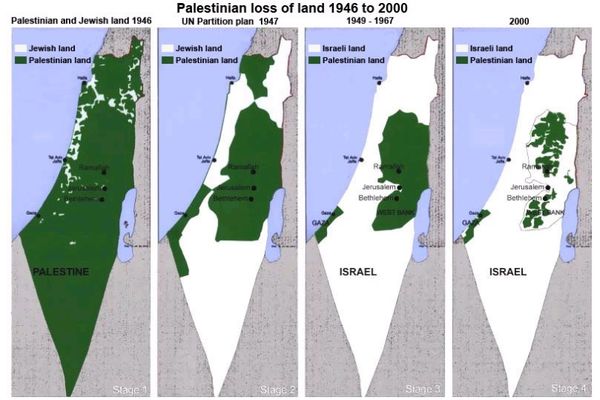white represents the land stolen from the Palestin...