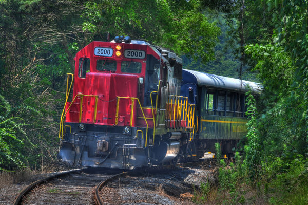 Red locomotive 2000 in Copperhill, Tennessee....