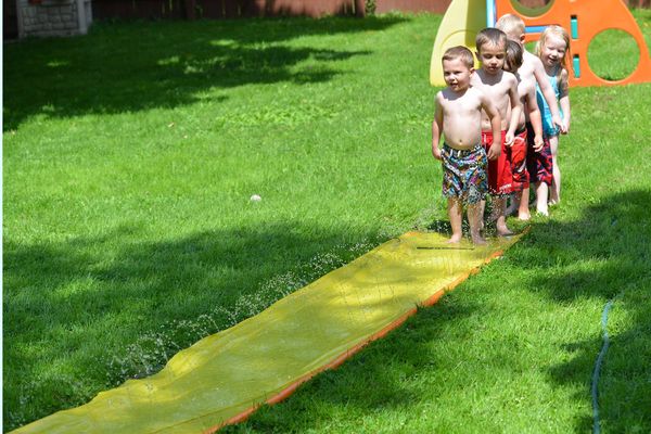In line for the slip and slide...