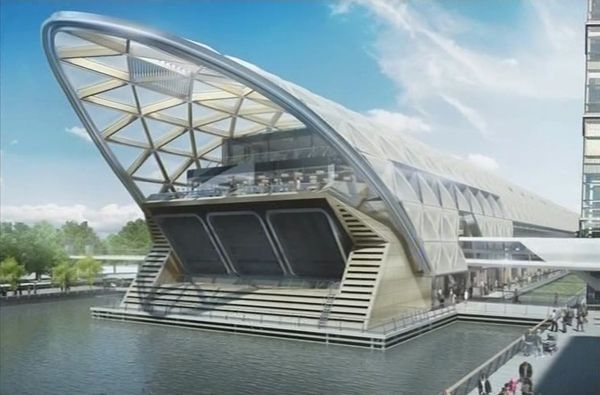 Artist's impression of the finished station.  The ...