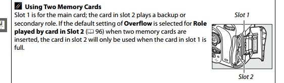 D610 memory card slots. Pgs 29-30 Users Manual...