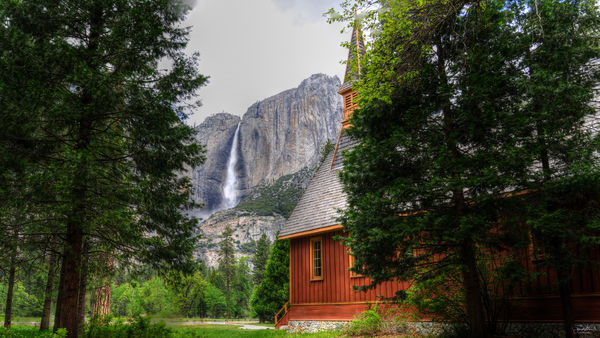 Yosemite Chapel & Yosemite falls...