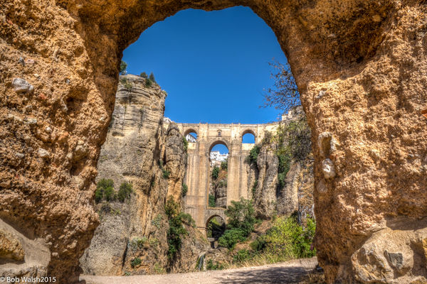 Three bridges span the canyon in Ronda.  This is a...