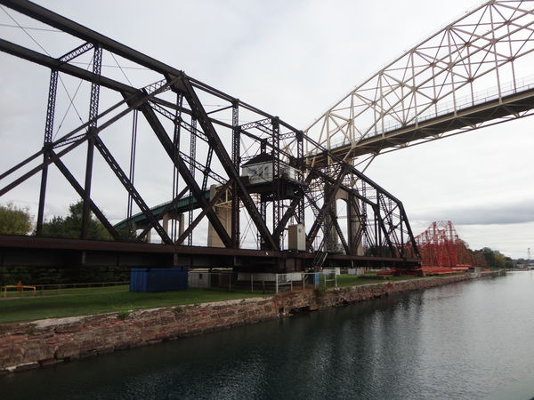 The railroad swing bridge which was built in 1899 ...