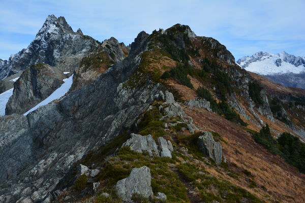 "The Triad" on the left via Hidden Peak ridge...