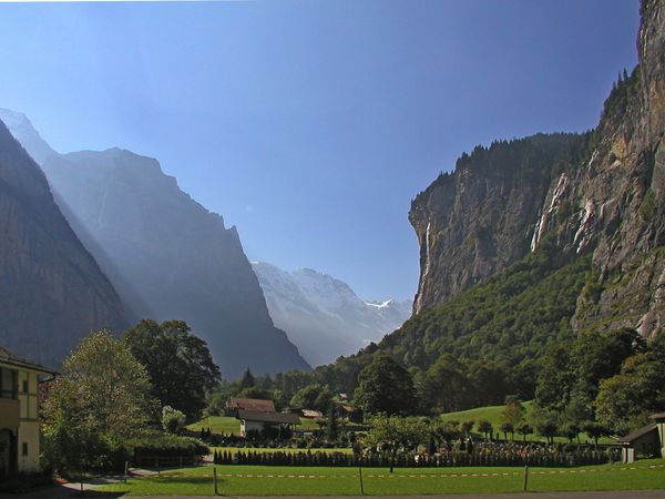 Swiss Mountain Scene with Waterfall...
