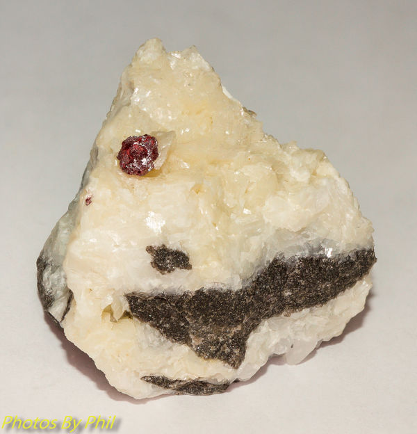 Single blood-red Cinnabar crystal on White Dolomit...