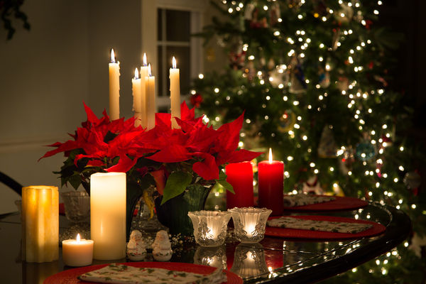 Lighting the Holidays - our dining table setup, wi...
