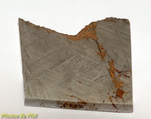 Meteorite slice, etched to show the Widmanstatten ...