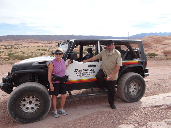 The wife with Dan Mick, the best Jeep guide in Moa...
