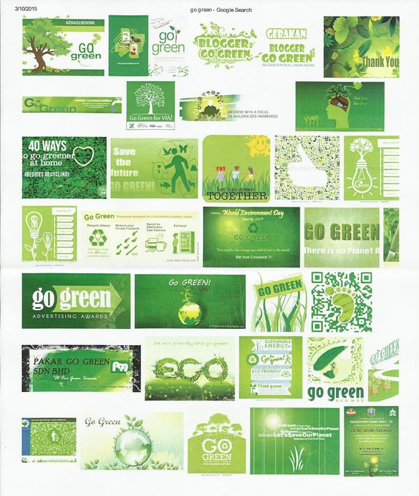 A batch of "Go Green" logos (eco-friendly)...