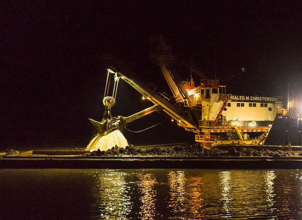 This dipper dredge works 24-7 in the Calebra Pass ...