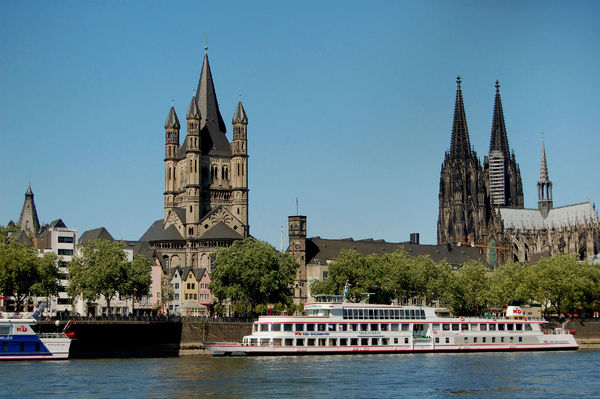 Rhine river showing the Dom cathedral...