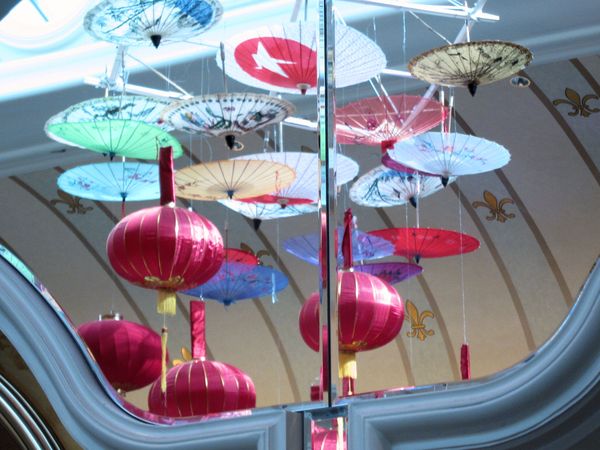 Chinese lanterns and umbrellas at River City Casin...
