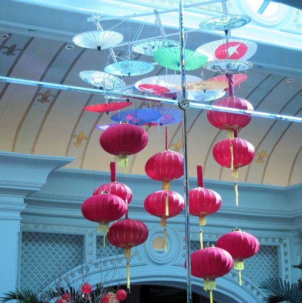 Chinese lanterns and umbrellas at River City Casin...