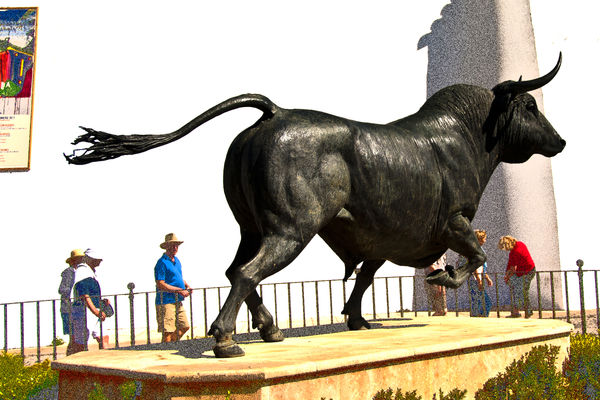 Statue of bull outside bull ring in Ronda, Spain...